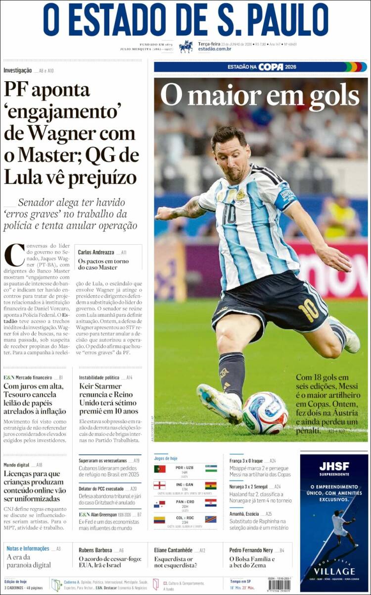 Portada de O Estado de São Paulo (Brasil)