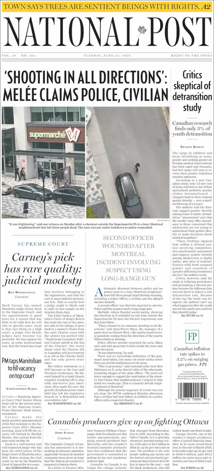 Portada de The National Post (Canad&aacute;)