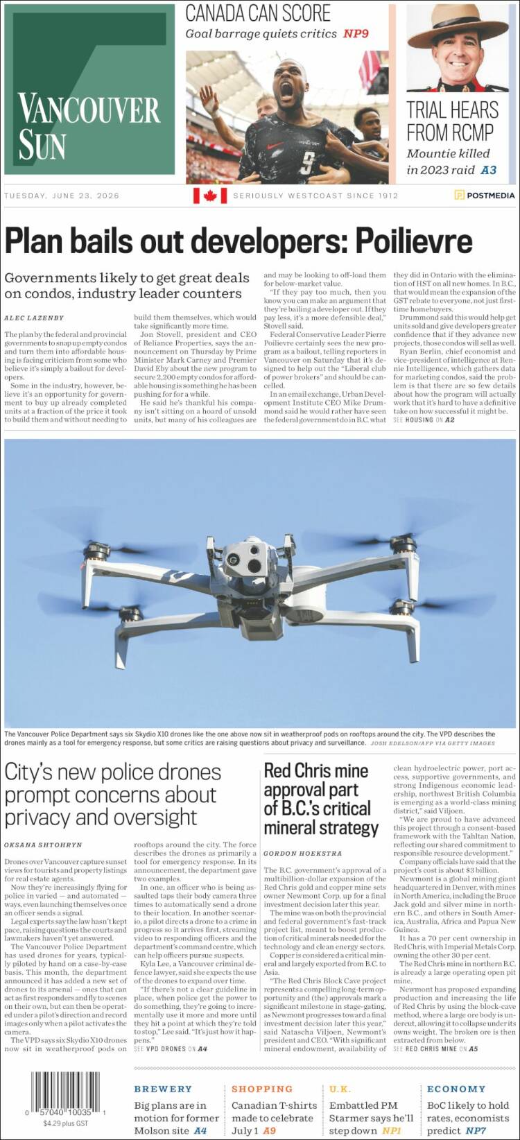 Portada de The Vancouver Sun (Canad&aacute;)