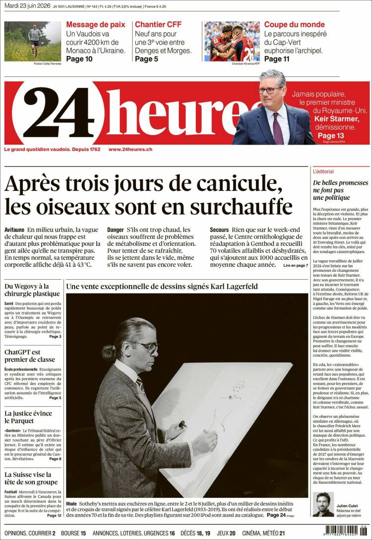 Portada de 24 Heures (Suiza)
