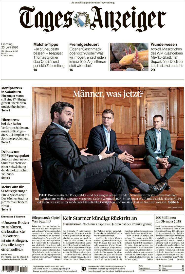 Portada de Tages-Anzeiger (Suiza)