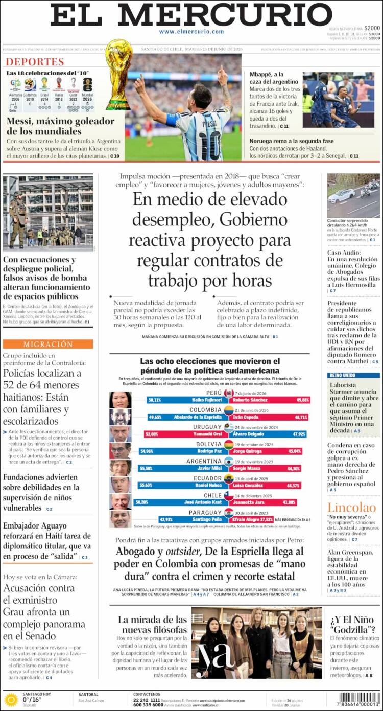 Portada de El Mercurio (Chile)