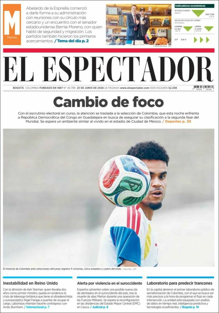 Portada de El Espectador (Colombia)