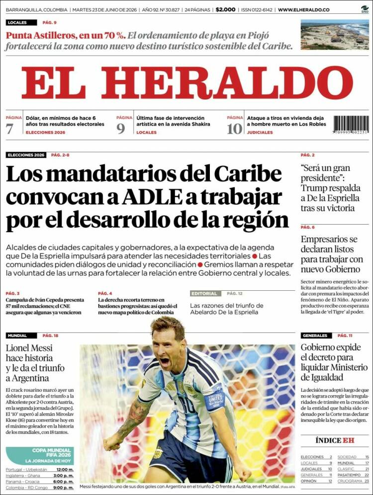 Portada de El Heraldo (Colombia)
