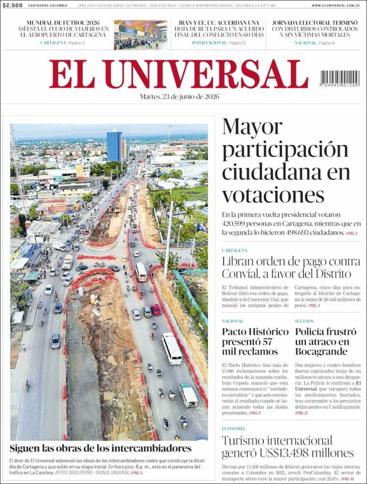 Portada de El Universal (Colombia)