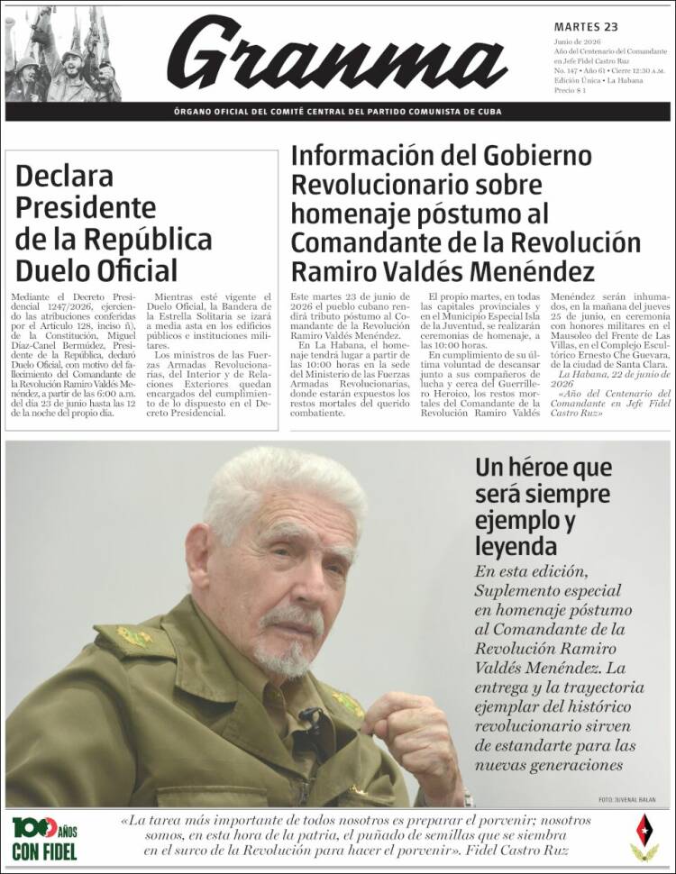 Portada de Granma (Cuba)