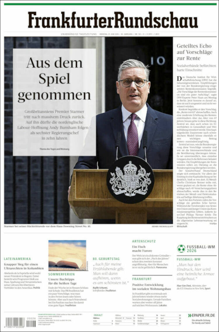 Portada de Frankfurter Rundschau (Alemania)