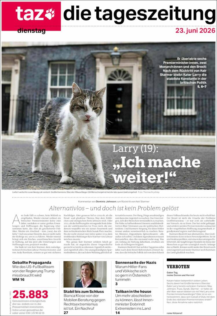 Portada de Die Tageszeitung (Alemania)