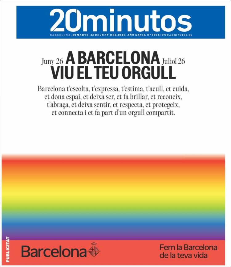 Portada de 20 Minutos - Barcelona (Espa&ntilde;a)