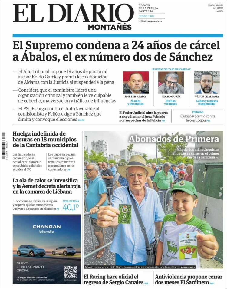 Portada de El Diario Montañés (Espa&ntilde;a)