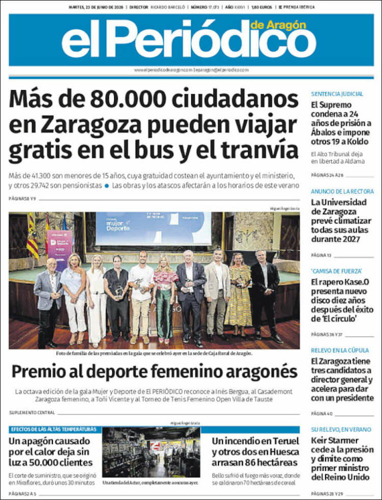 Portada de El Periódico de Aragón (Espa&ntilde;a)