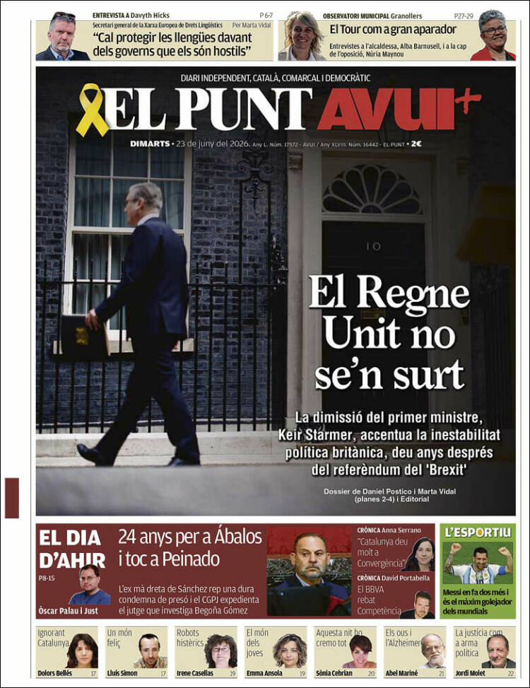 Portada de El Punt Avui (Espa&ntilde;a)