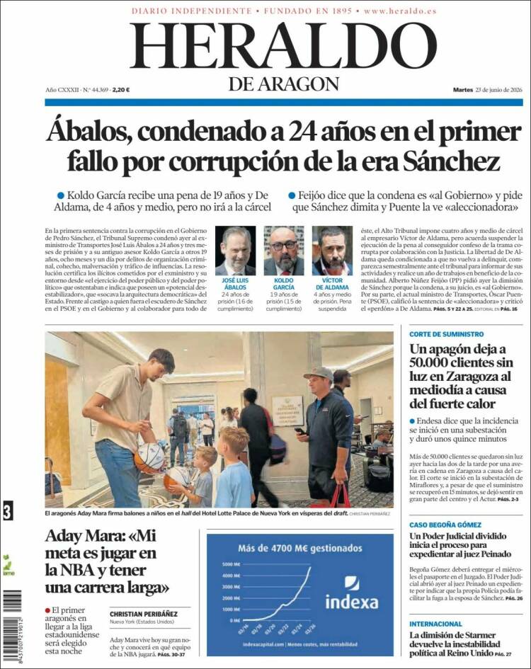 Portada de Heraldo de Aragón (Espa&ntilde;a)