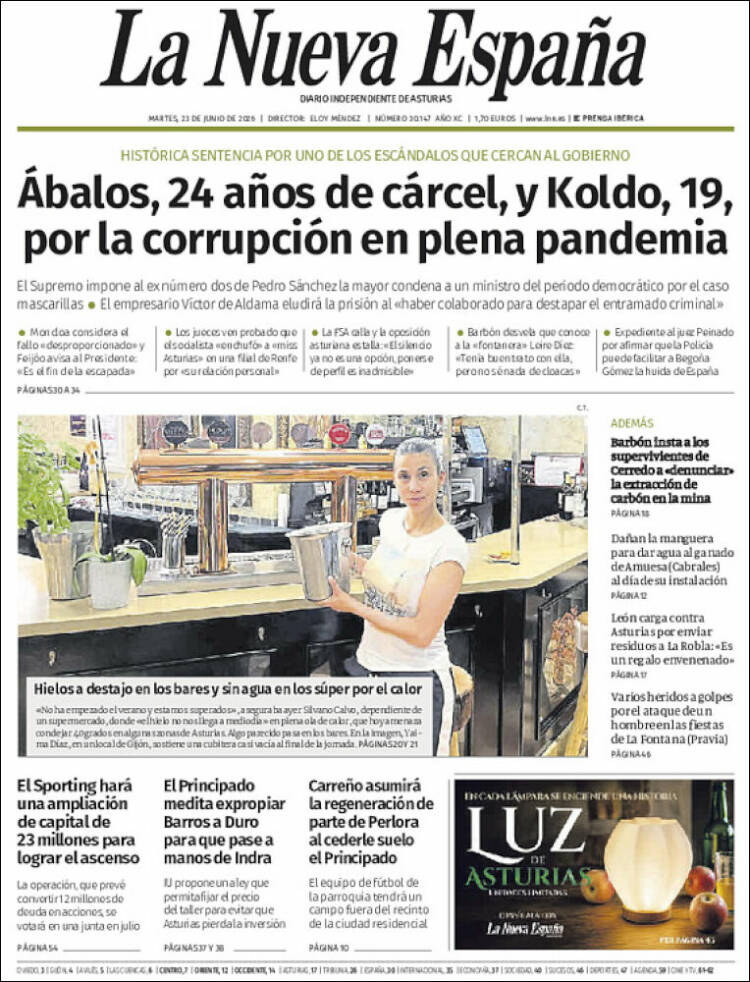Portada de La Nueva España (Espa&ntilde;a)