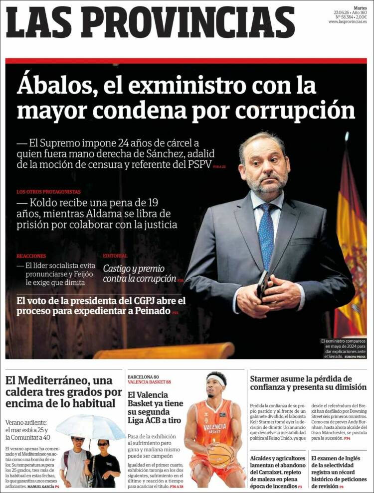 Portada de Las Provincias (Espa&ntilde;a)