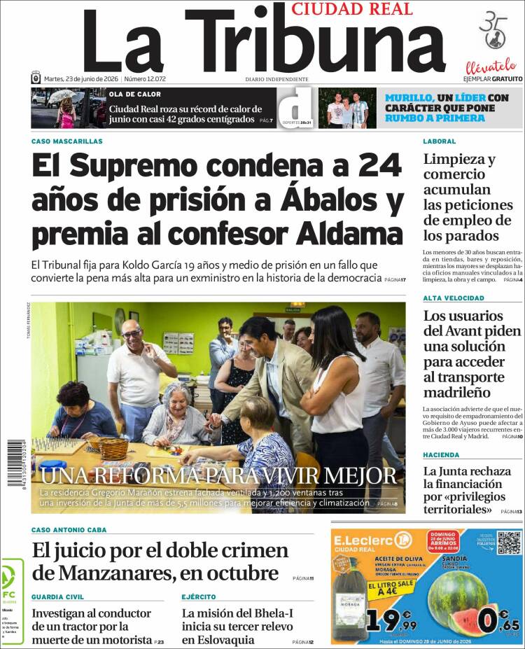 Portada de La Tribuna de Ciudad Real (Espa&ntilde;a)