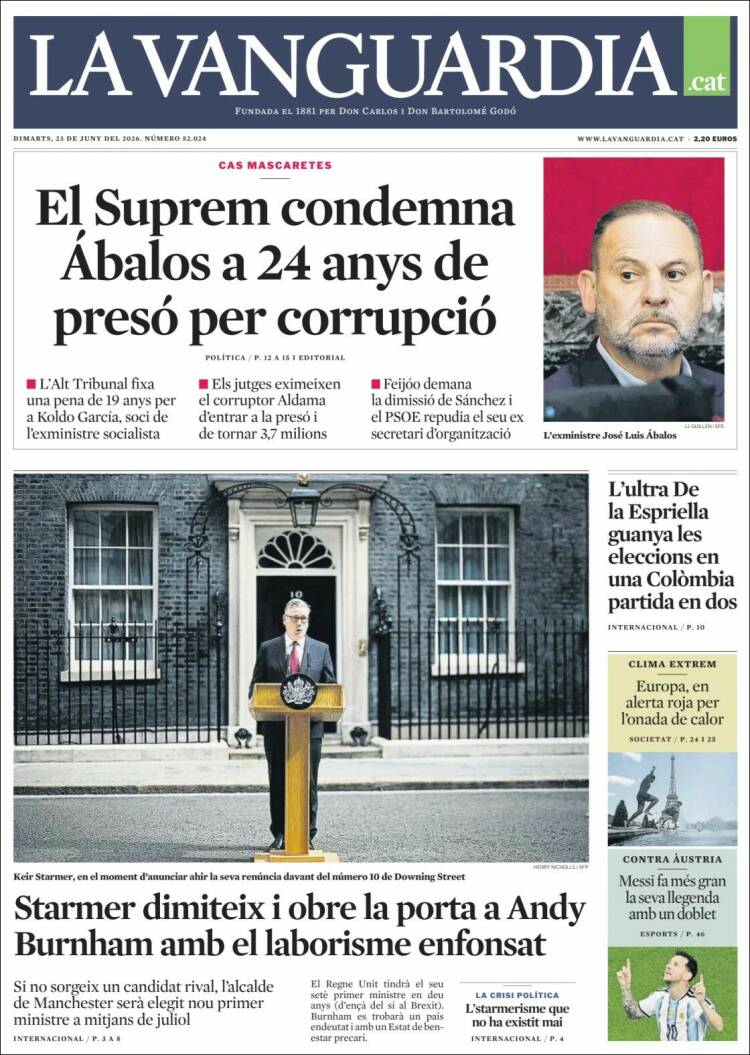 Portada de La Vanguardia (Espa&ntilde;a)