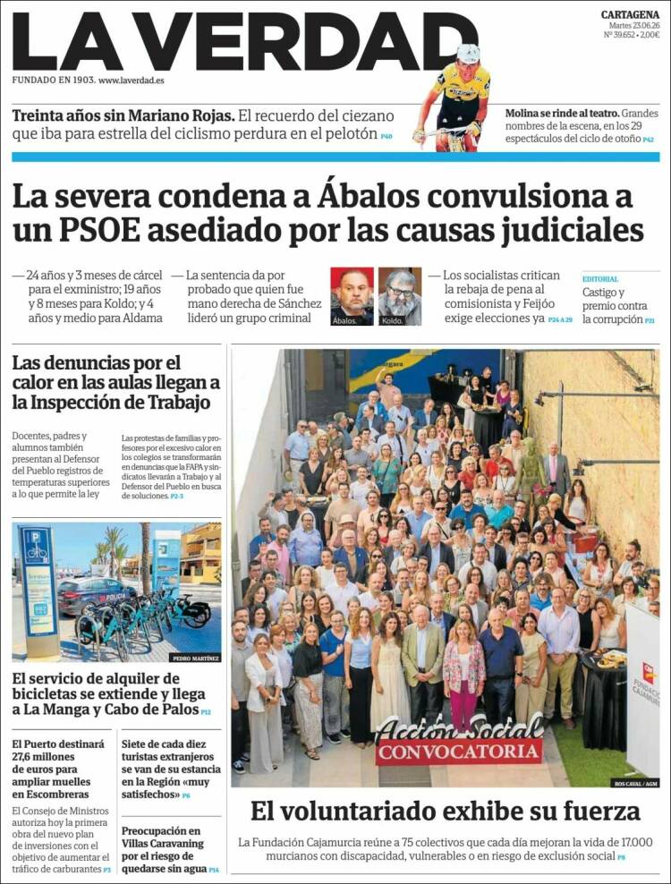 Portada de La Verdad de Cartagena (Espa&ntilde;a)