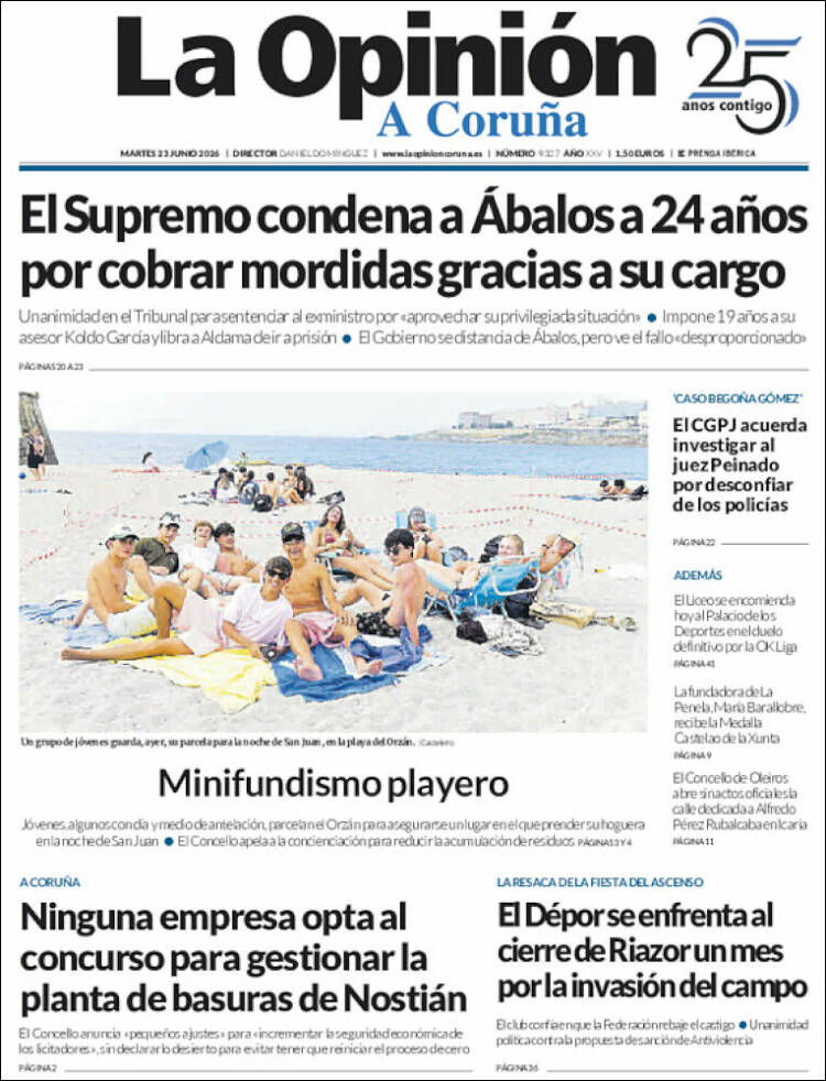 Portada de La Opinión de A Coruña (Espa&ntilde;a)