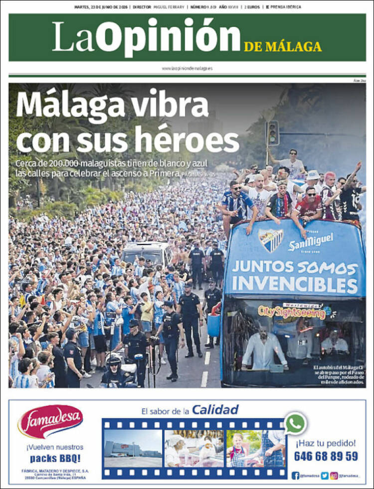 Portada de La Opinión de Málaga (Espa&ntilde;a)