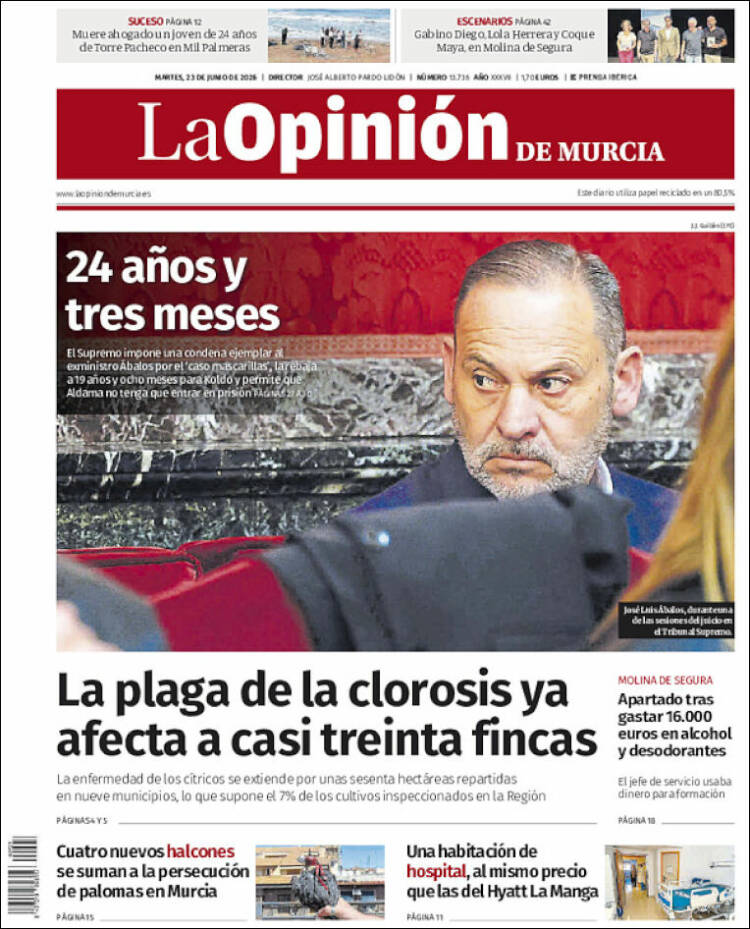 Portada de La Opinión de Murcia (Espa&ntilde;a)