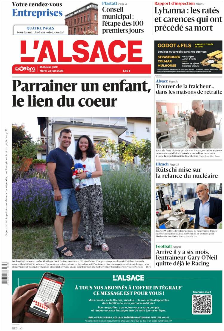Portada de Journal L'Alsace (Francia)