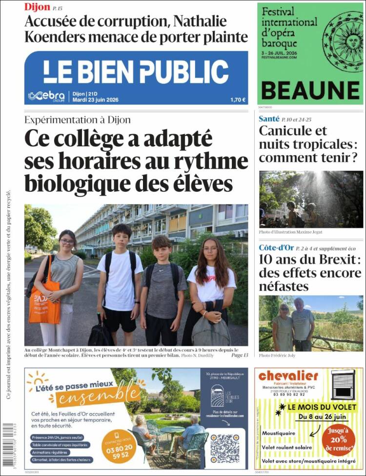 Portada de Le Bien Public (Francia)