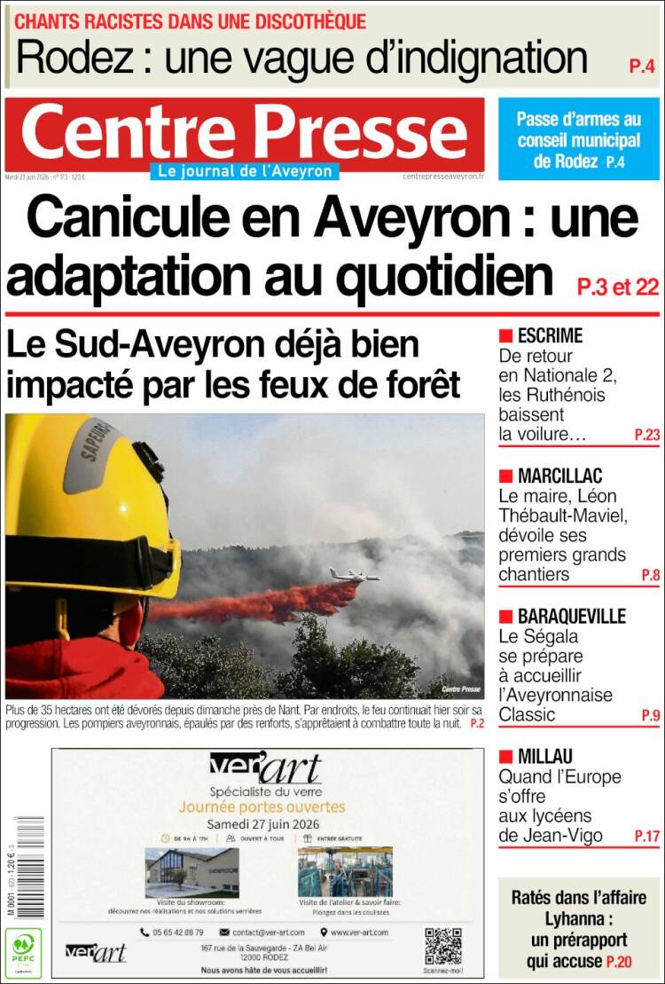 Portada de Centre Presse (Francia)