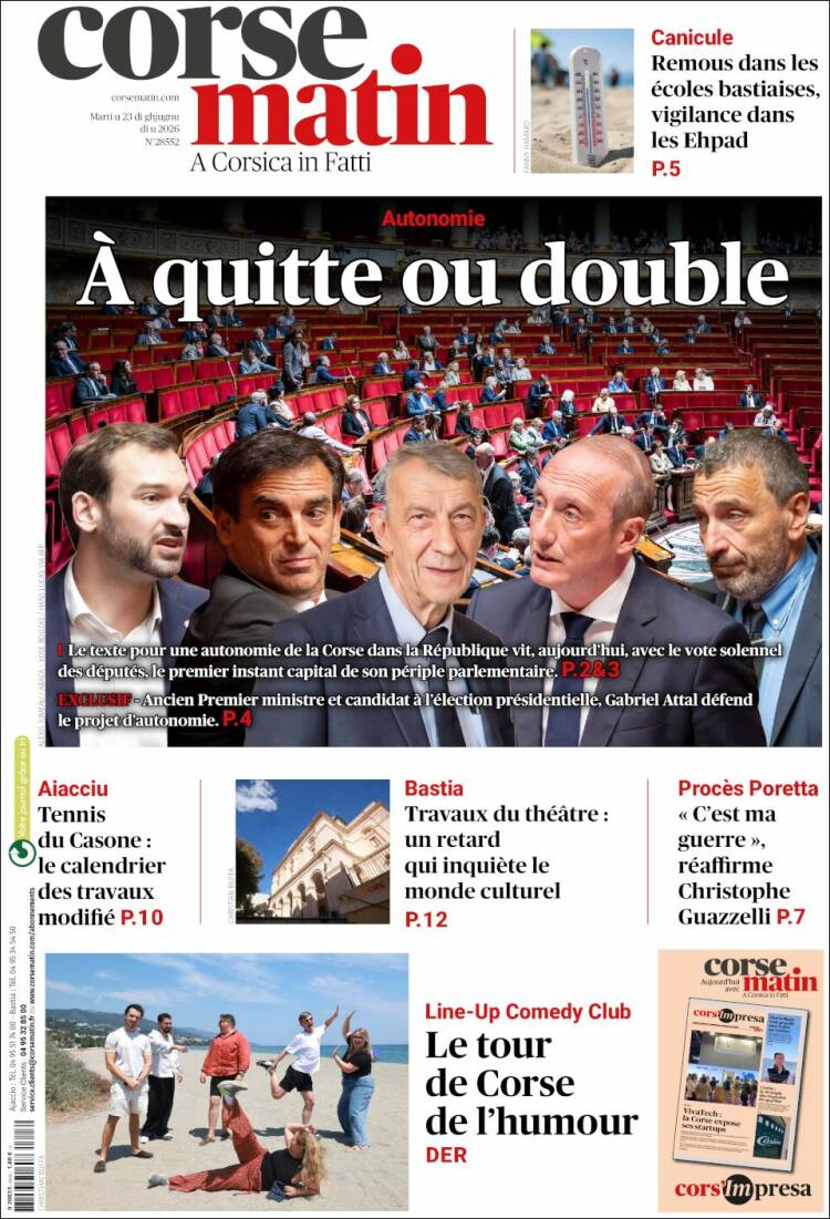 Portada de Corse-Matin (Francia)