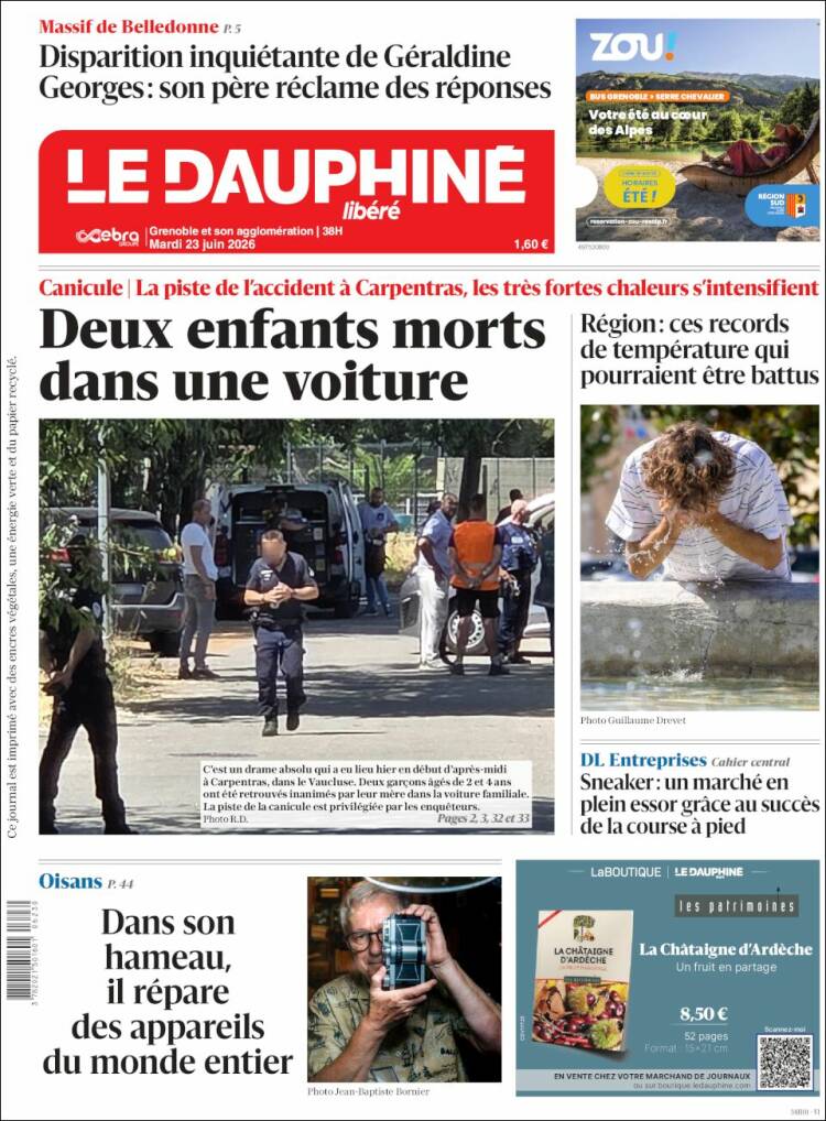 Portada de Le Dauphiné Libéré (Francia)