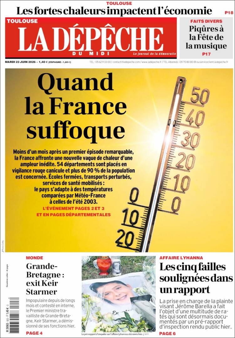 Portada de La Dépêche du Midi (Francia)