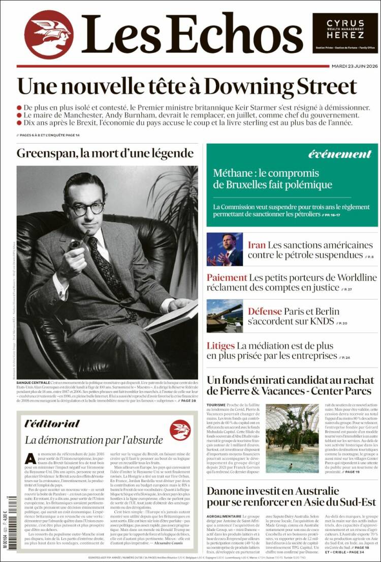 Portada de Les Echos (Francia)
