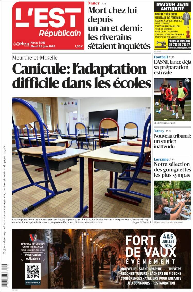 Portada de L'Est Republicain (Francia)