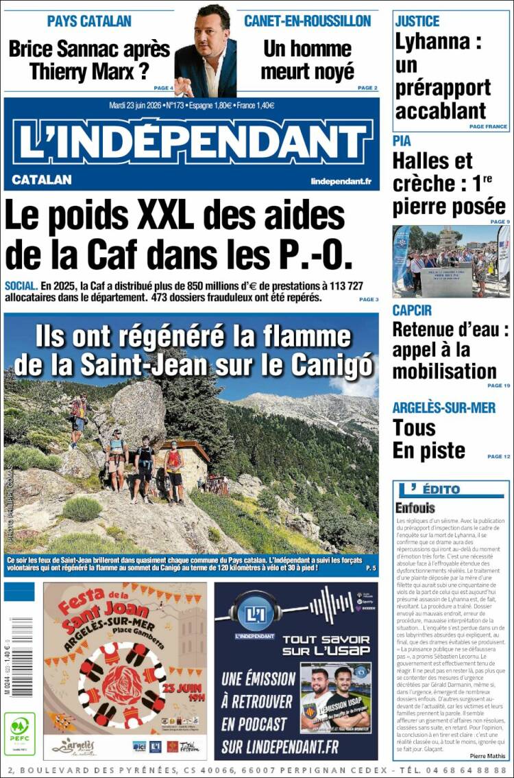 Portada de Le Indépendant (Francia)