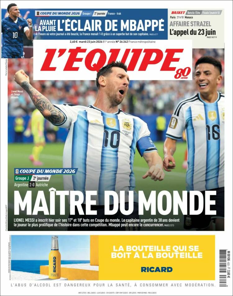 Portada de L'Equipe (Francia)