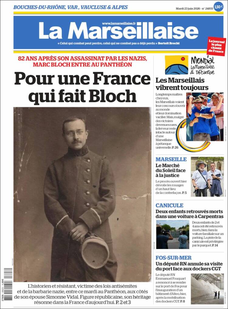 Portada de La Marseillaise (Francia)