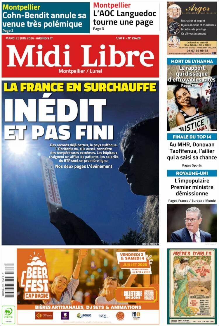 Portada de Midi Libre (Francia)