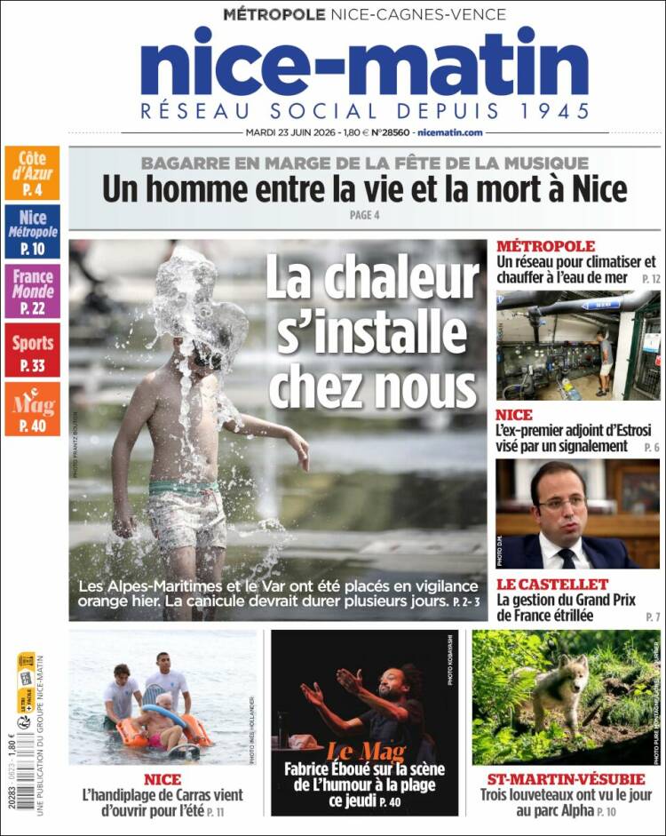Portada de Nice-Matin (Francia)