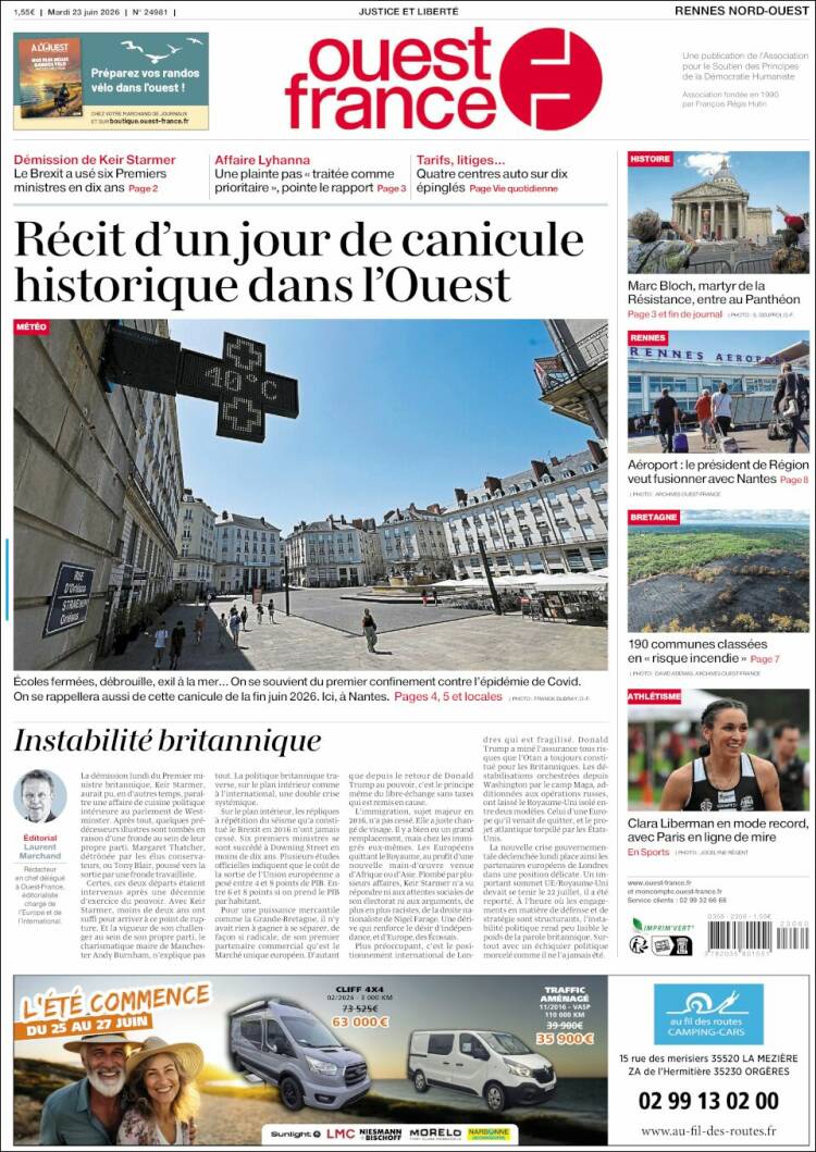 Portada de Ouest France (Francia)