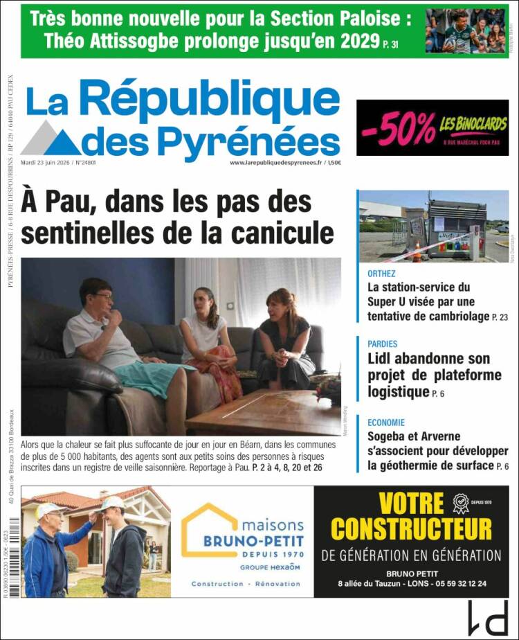 Portada de La République des Pyrénées (Francia)