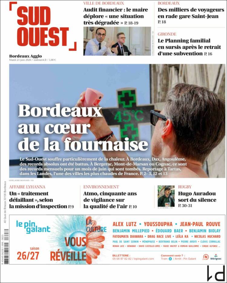 Portada de Sud Ouest (Francia)
