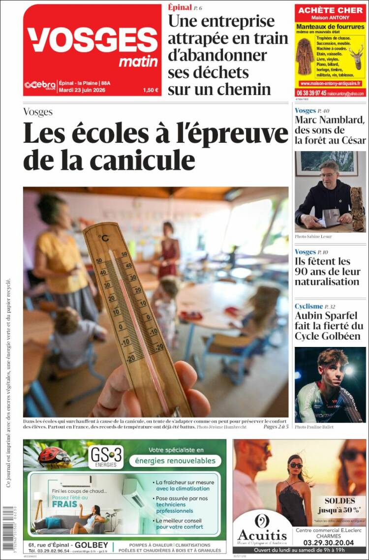 Portada de Vosges Matin (Francia)