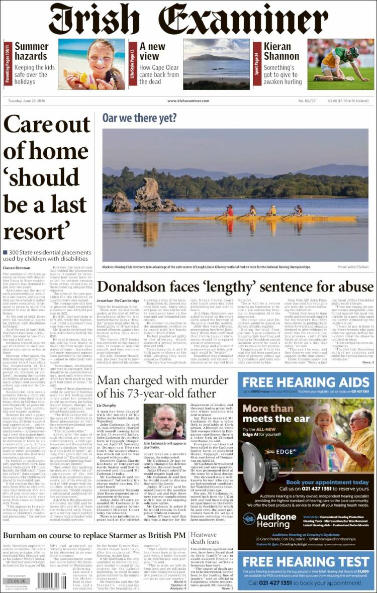 Portada de Irish Examiner (Irlanda)