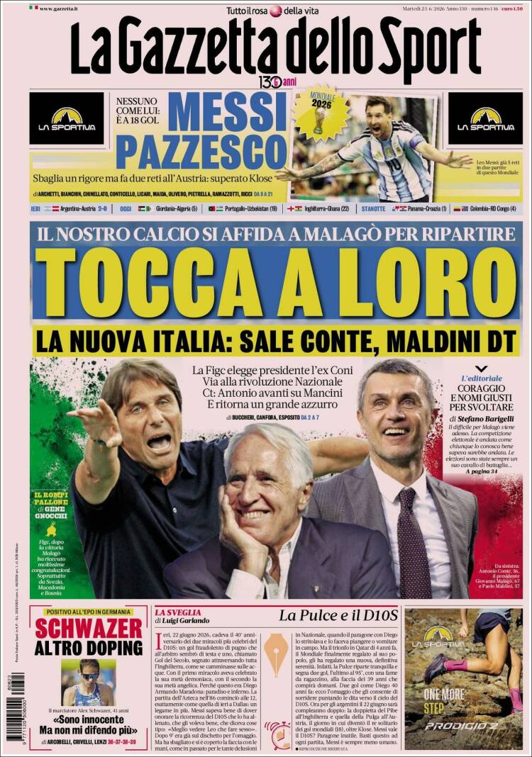 Portada de La Gazzetta dello Sport (Italia)