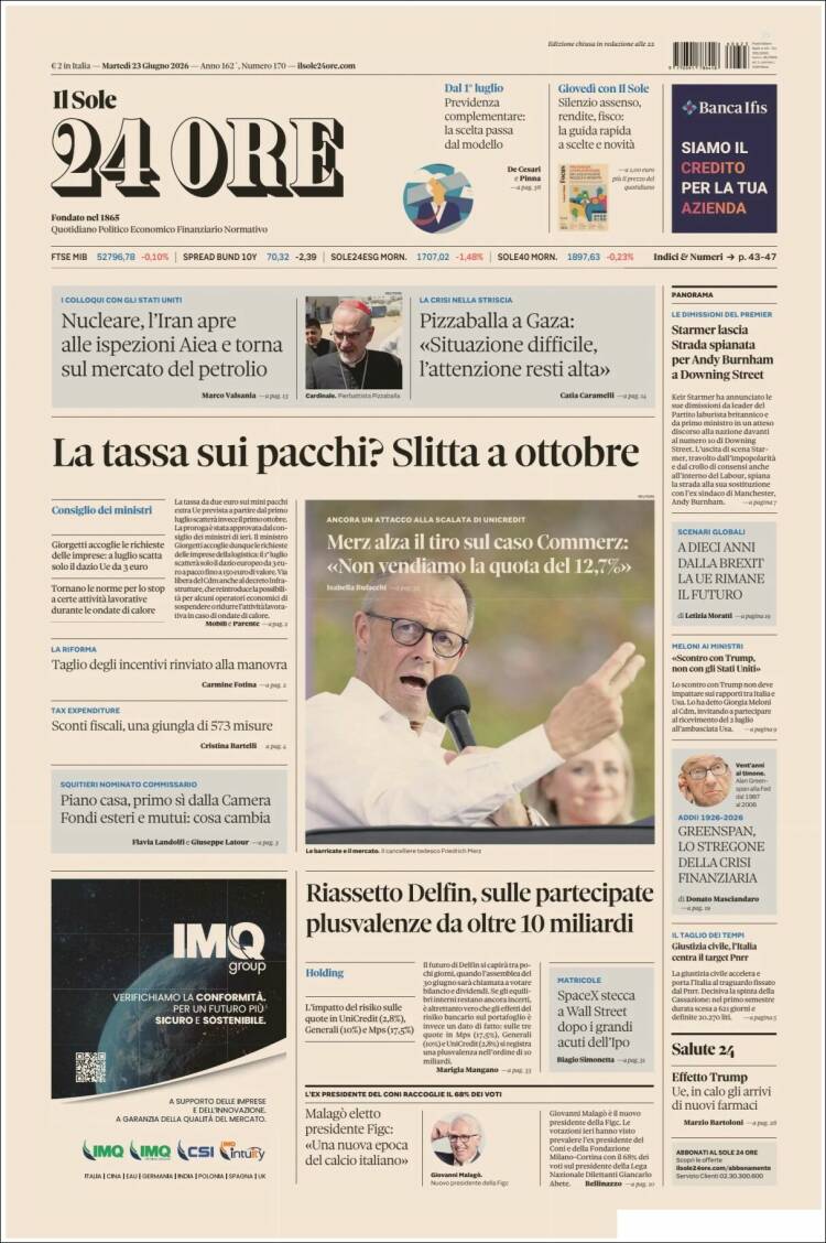 Portada de Il Sole 24 ORE (Italia)