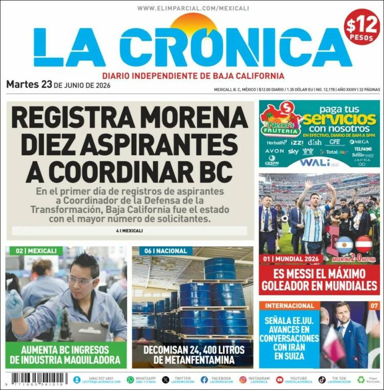 Portada de La Crónica de Baja California (M&eacute;xico)