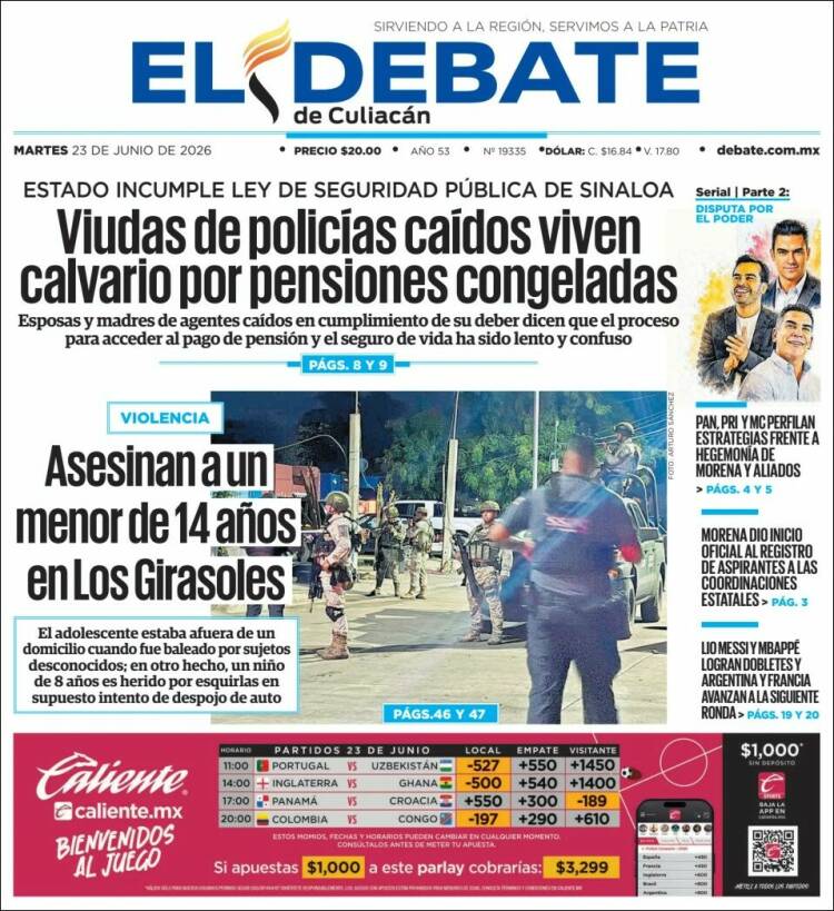 Portada de El Debate de Culiacán (M&eacute;xico)