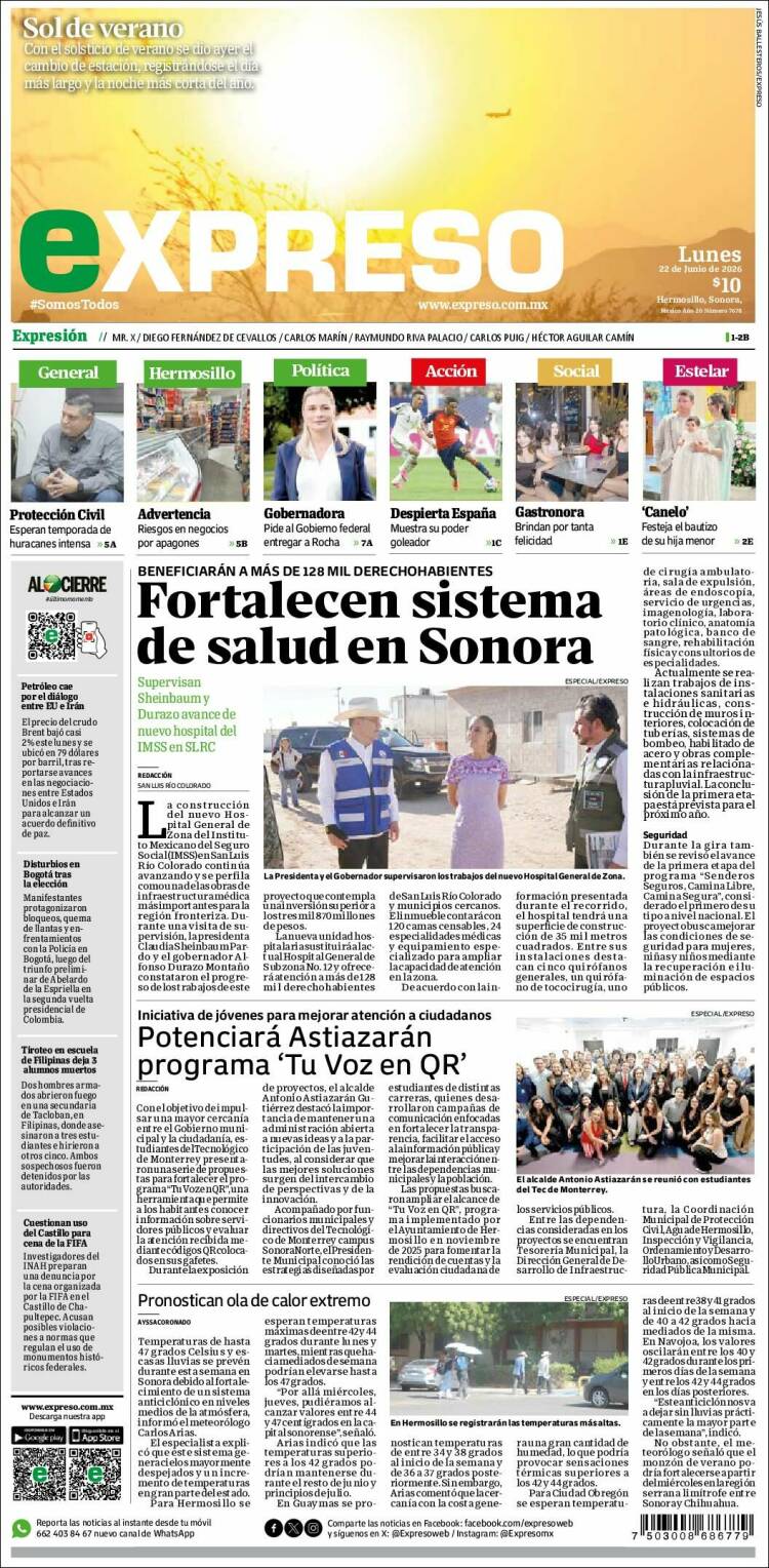 Portada de Expreso (M&eacute;xico)