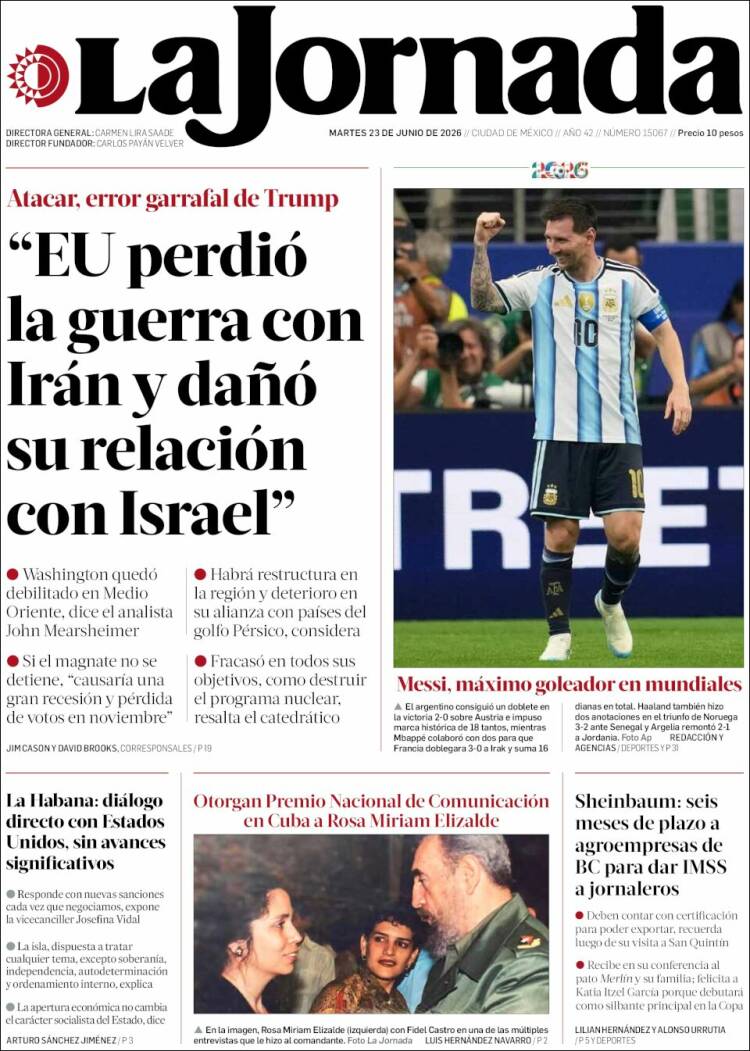 Portada de La Jornada (M&eacute;xico)