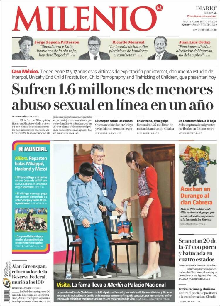 Portada de Milenio (M&eacute;xico)